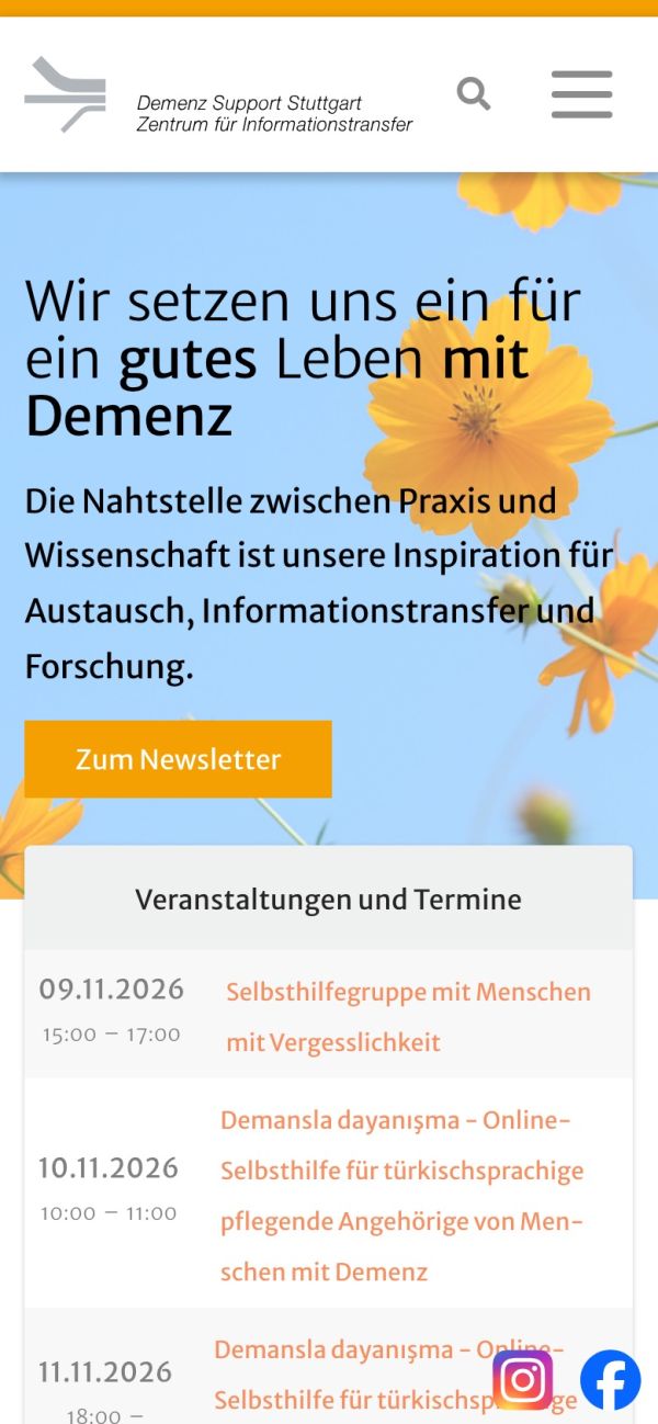 Website von Demenz Support Stuttgart auf dem Smartphone (Screenshot)