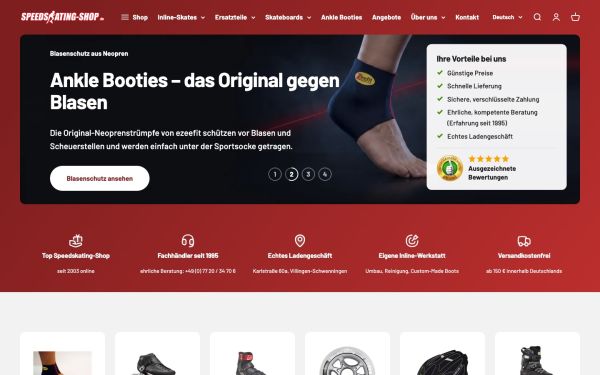 Speedskating-Shop – Startseite des Shopify-Shops (Screenshot)