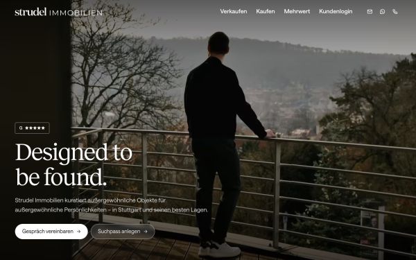 Markenauftritt von Strudel Immobilien auf strudel.de – Startseite (Screenshot)